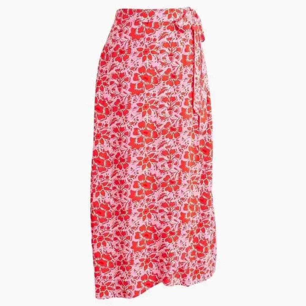 J. Crew Pink and Red Floral Wrap Skirt